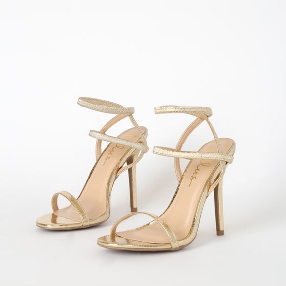 Lulus Adelle Light Gold Snake Embossed Ankle
Strap Heels - Picture 2 of 7